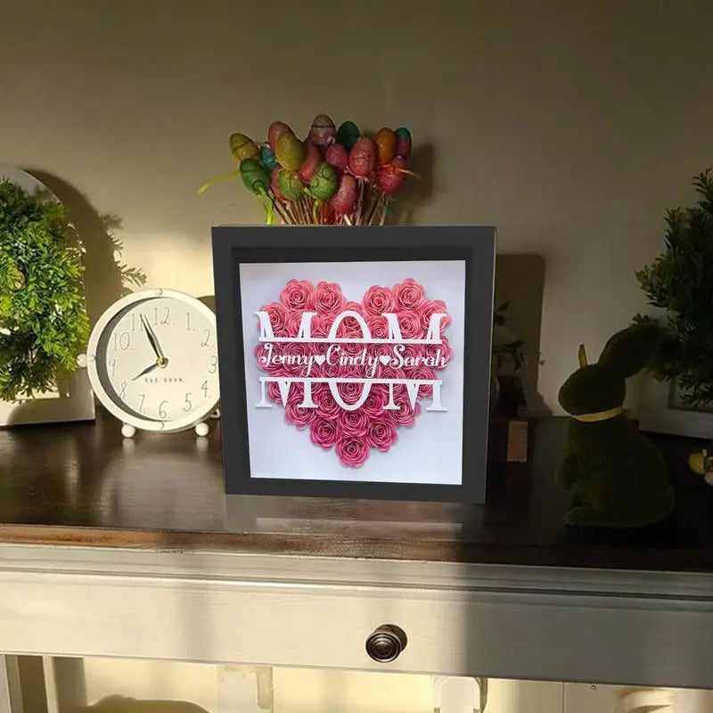 Mom Heart Shaped Monogram Flower Shadow Box