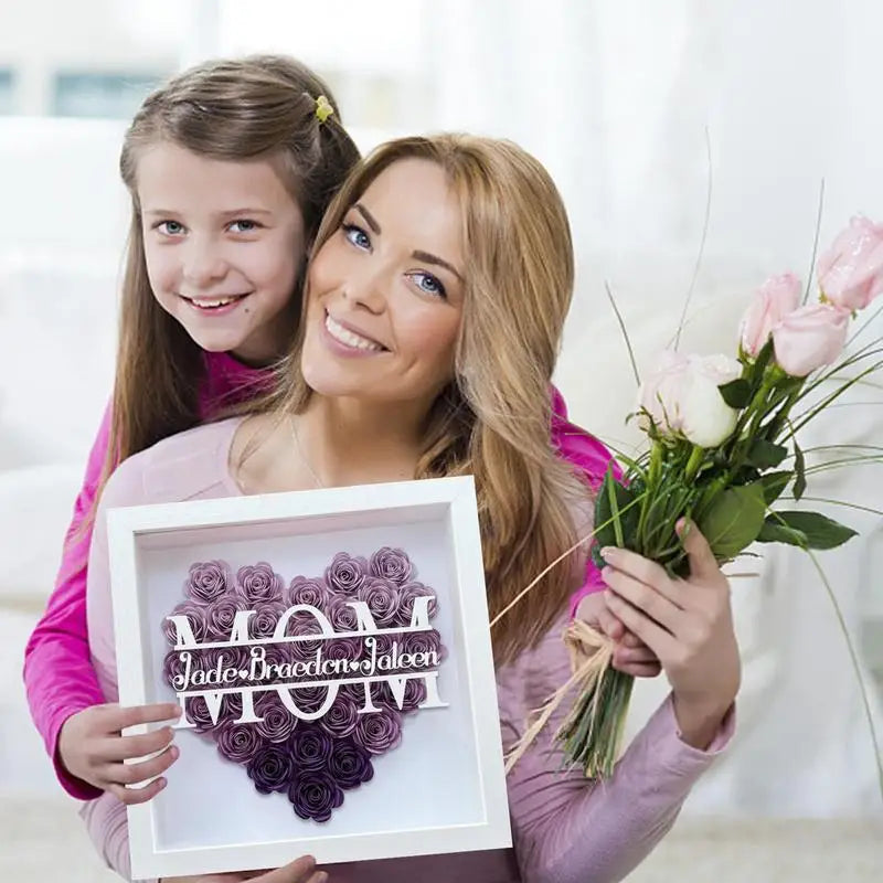 Mom Heart Shaped Monogram Flower Shadow Box
