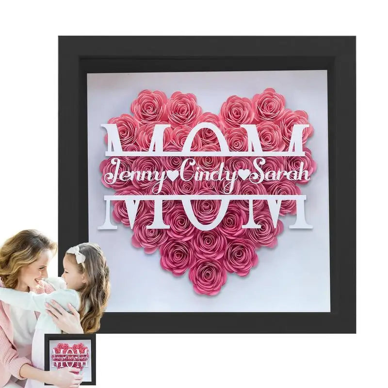 Mom Heart Shaped Monogram Flower Shadow Box