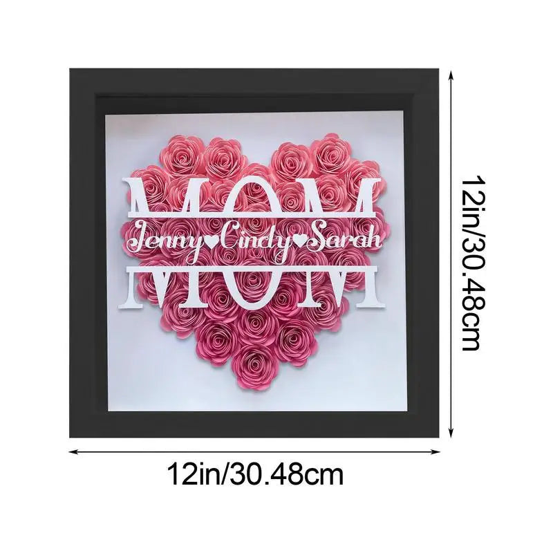 Mom Heart Shaped Monogram Flower Shadow Box