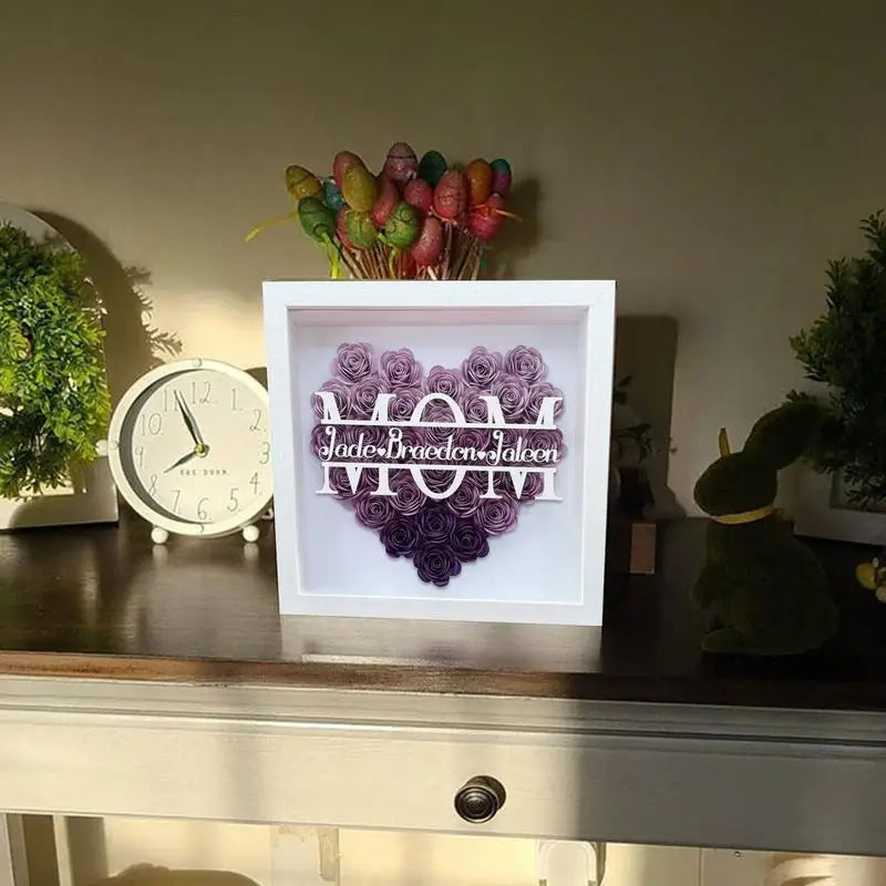 Mom Heart Shaped Monogram Flower Shadow Box
